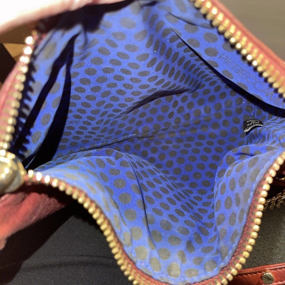 Rebecca Minkoff Cross Body Purse 5 Zip Leather Maroon Studded Gold Chain Handle - Picture 7 of 13